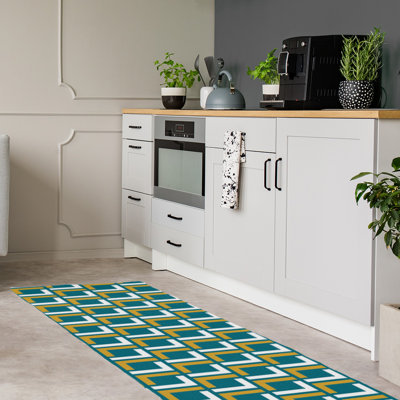 Tapis de couloir géométrique vert / blanc / jaune