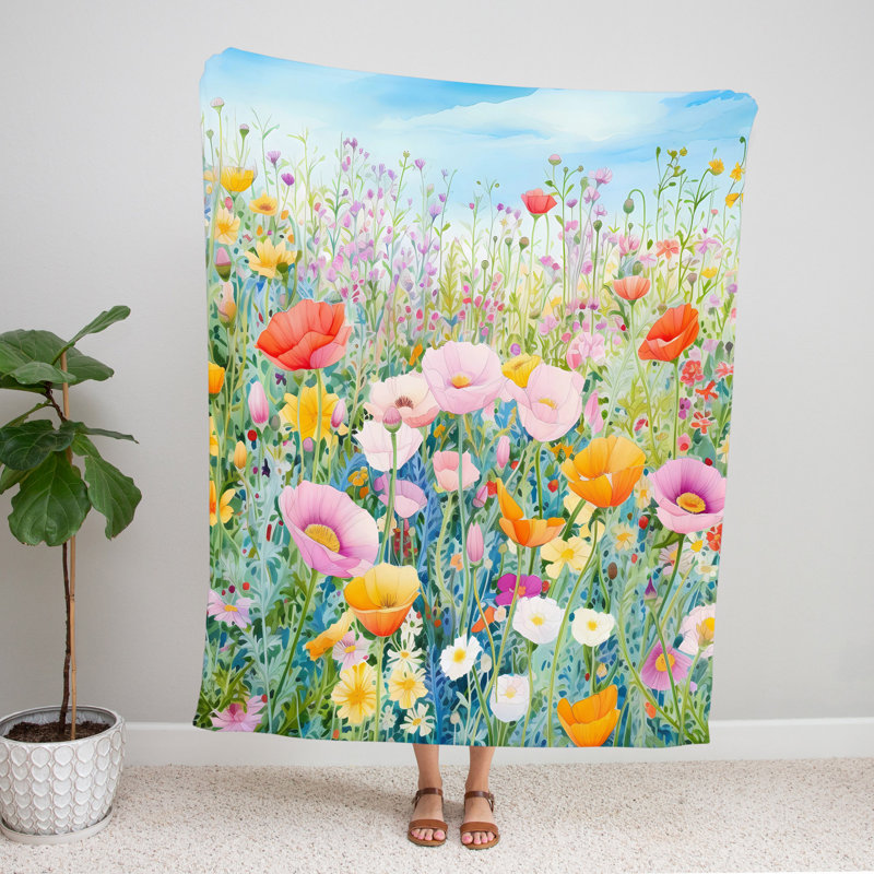 Throw Blanket, 51" W x 60" L, Floral/Abstract, Green/Orange/Pink/Blue