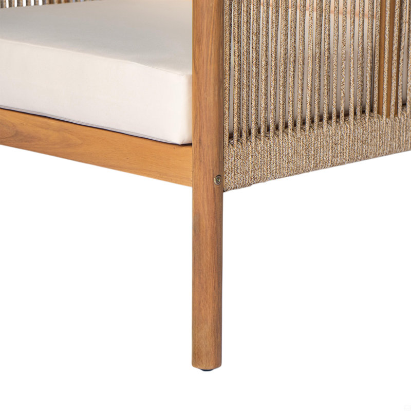 Méridienne d'extérieur tissée avec structure en bois massif et coussins en polyester confortables
