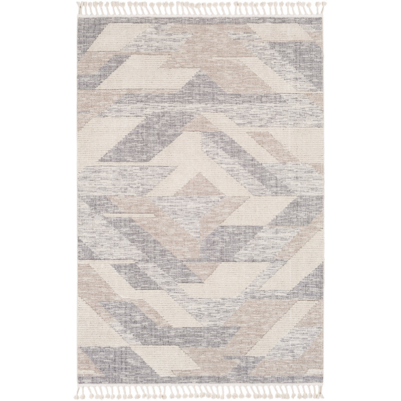Tapis gris / taupe d'inspiration mondiale Adhvaith, Rectangle 5 pi 3 po x 7 pi 3 po