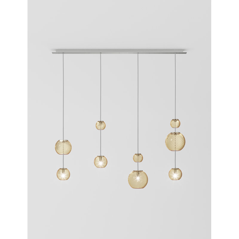 Oto Suspension Lin Smoky Striped Mirrored Steel G9 Ul, Amber, Satin Nickel