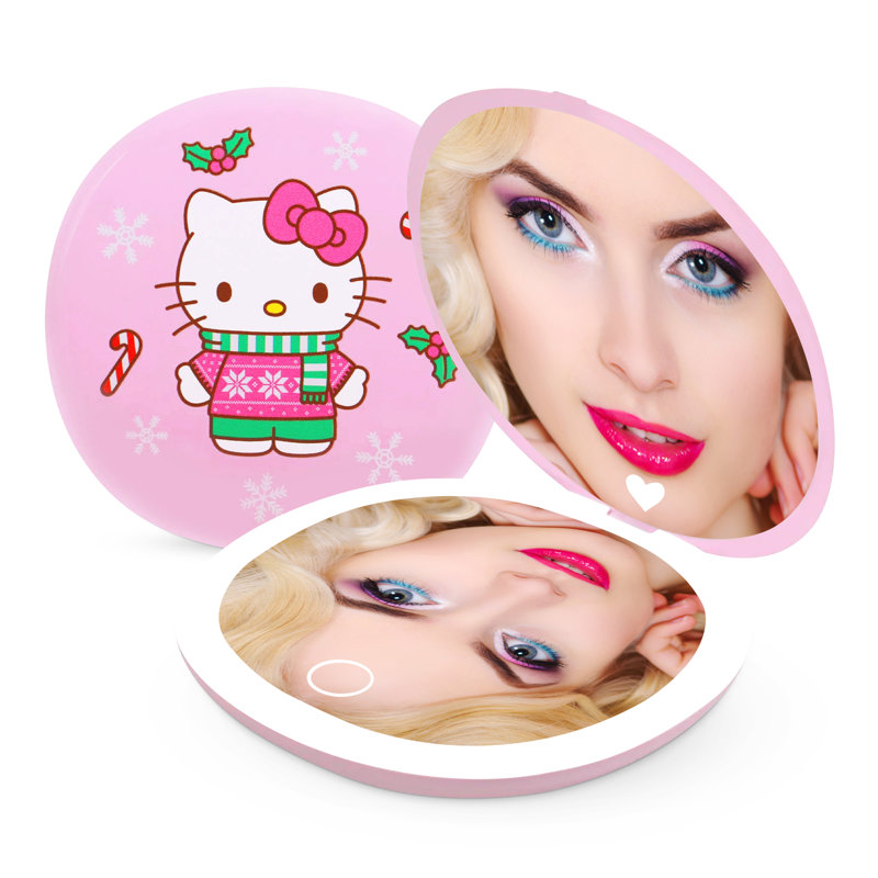Hello Kitty Cozy LED Compact Mirror With Lights, Lighted Travel Makeup Mirror