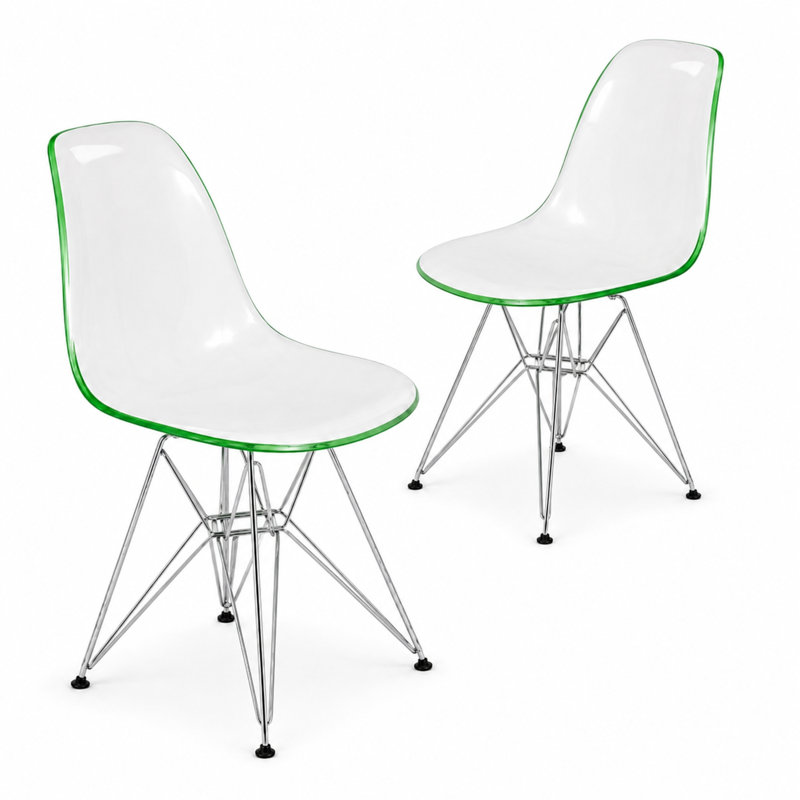 Chaise de salle à manger Northfleet, Ensemble de 2, Chrome chrome, Blanc / Vert