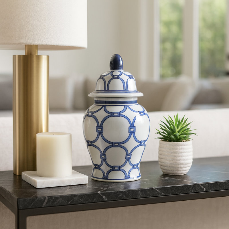 Stoneware Ceramic Vase Decorative Lidded Jar with Classic Design - Elegant Flower Vase Accent Piece for Home Decor