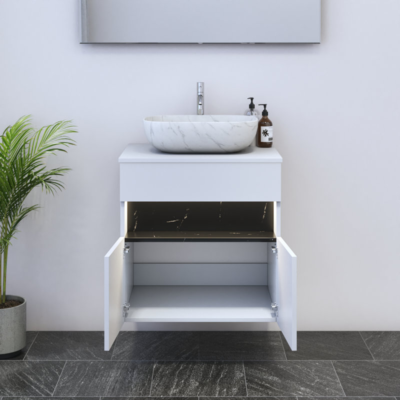 Lieke 23.6'' Single Bathroom Vanity with Top, White, White