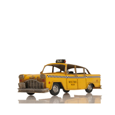 Adaija 13" Yellow Metal Hand Painted NYC Taxi Tabletop Sculpture