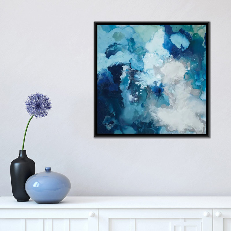 «Blue Flo», impression sur toile, H 18 po x l 18 po x P 1,5 po, Toile avec cadre noir, Pas de tapis