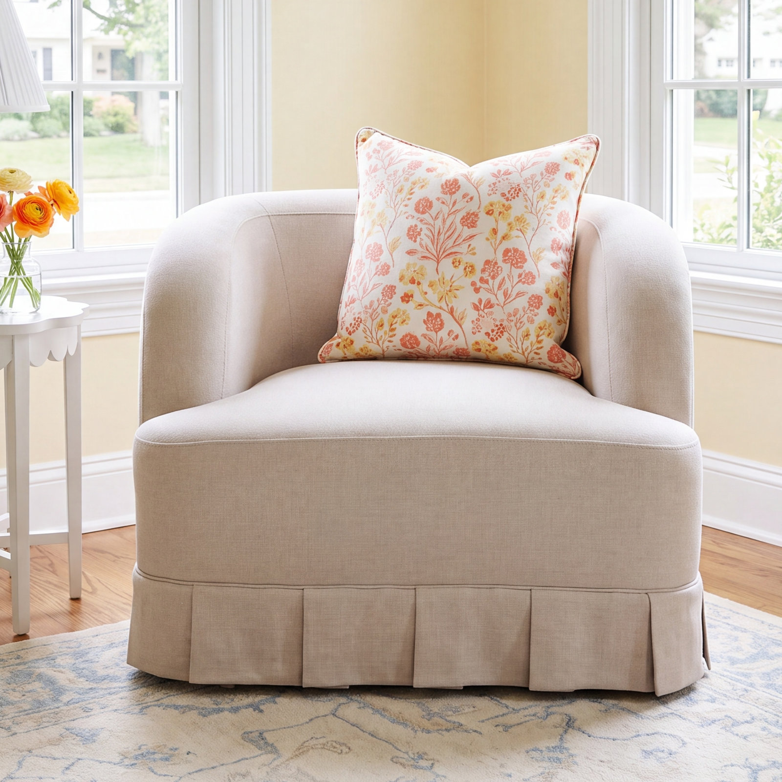 Milo Swivel Chair, Beige Polyester