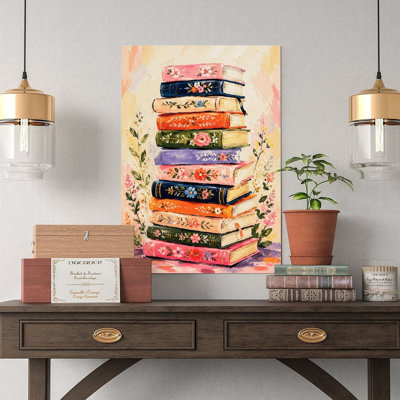 Canvas Wall Art Floral Book Stack Art Print Vintage Library Decor Vintage Poster Print Home Decor