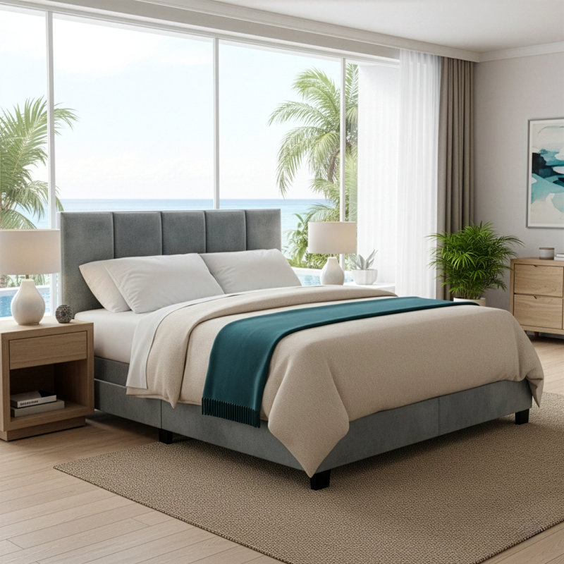 Upholstered Standard Bed, Gray