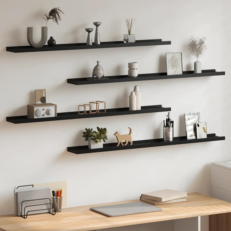 Wall Shelf Floating Shelf Wall Mounted Display Shelf for Photo Frame, Black, 1.2" H x 39.4" W x 3.5" D