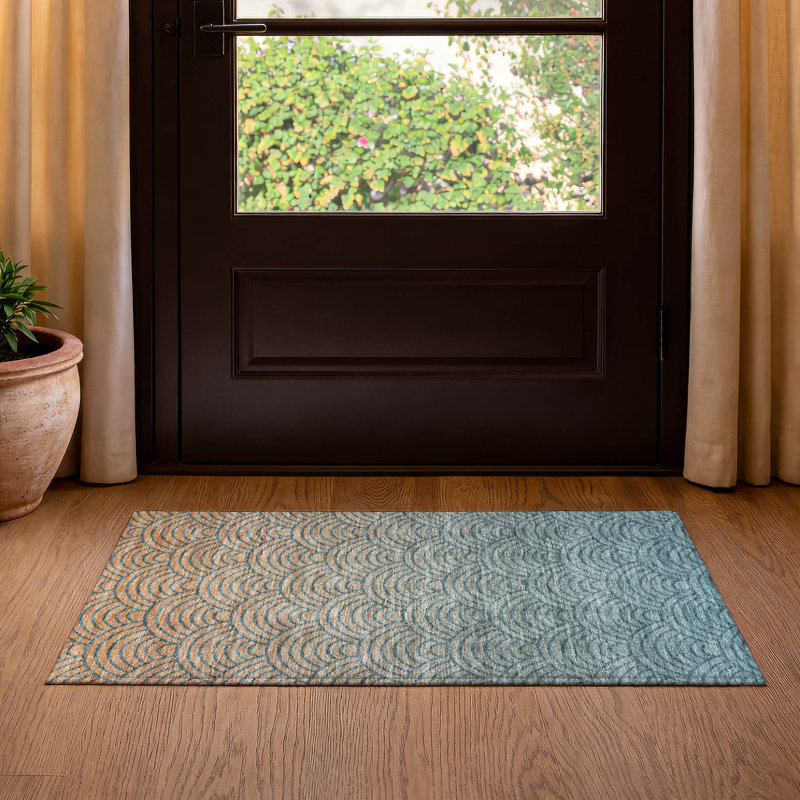 Premium Machine Washable Mayfield AMF2414 Arc Rug, Teal, 2'6" x 3'10"