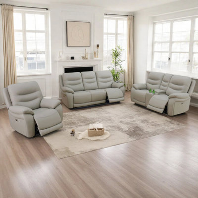 Ensemble de canapé inclinable électrique en cuir gris clair avec lumière DEL