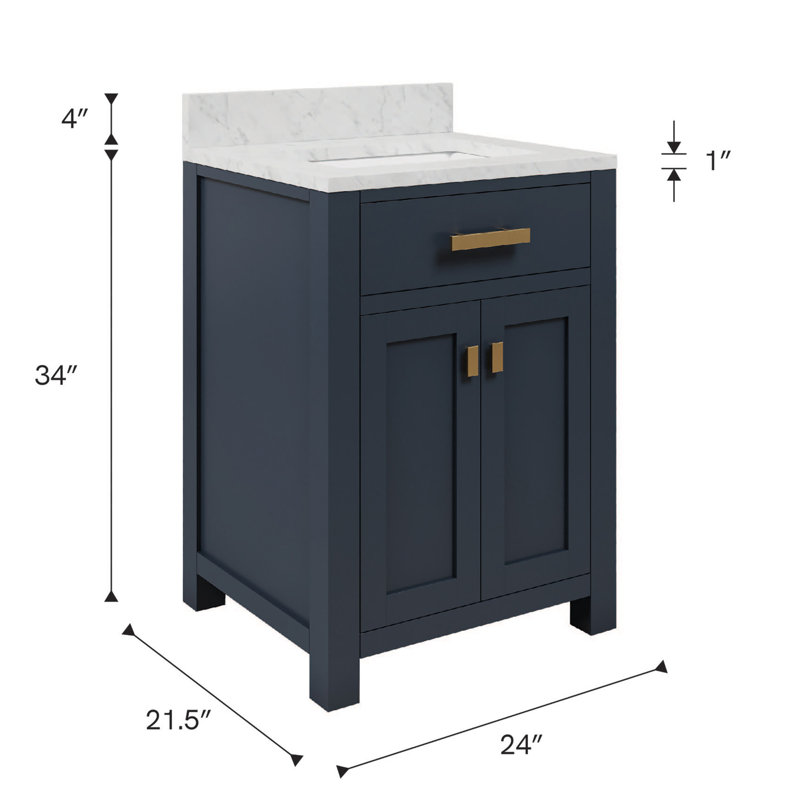Ensemble de meuble-lavabo simple 24 po Minnetrista, Bleu monarque, Or satiné