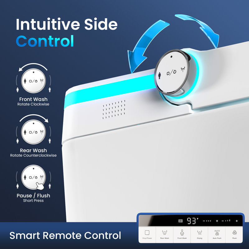 Premium Smart Toilet with Bidet, ADA Chair Height, Auto Open Lid, UV Sterilizer, Deodorizer, Elongated Heated Seat, 1.0/1.28GPF Smart Dual Flush, Warm Wash/Dryer, Foot Sensor, Remote Control