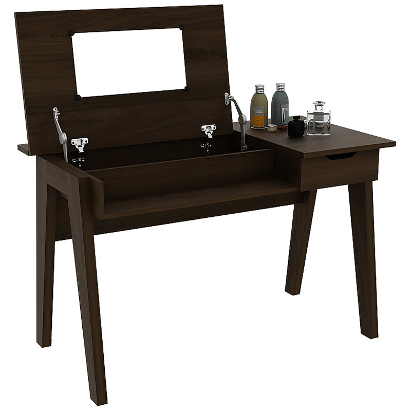Corrigan Studio Vanity Table With Flip Mirror Writing Computer Desk Storage Drawer Walnut