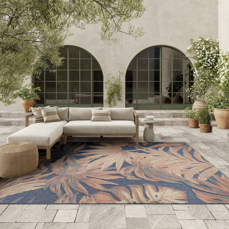 Clemencio Blue Rose Modern Rug, Rectangle 9' x 12'