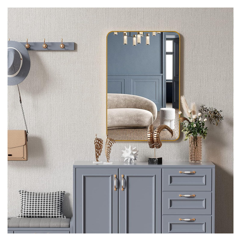 Miroir mural 24 po x 36 po rectangulaire en métal doré pour salle de bain ou salon