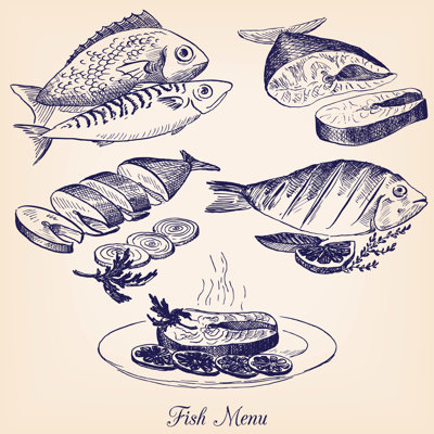 Hand Drawn Fish Dishes by Cat_arch_angel - Wrapped Canvas Print