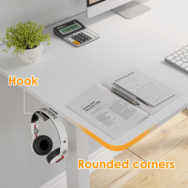 Buchholtz 120cm W Board Height Adjustable Rectangle Standing Desk, White