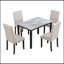 Ensemble de table de salle à manger 5 pièces en faux marbre avec 4 coussins épais, blanc / beige + noir