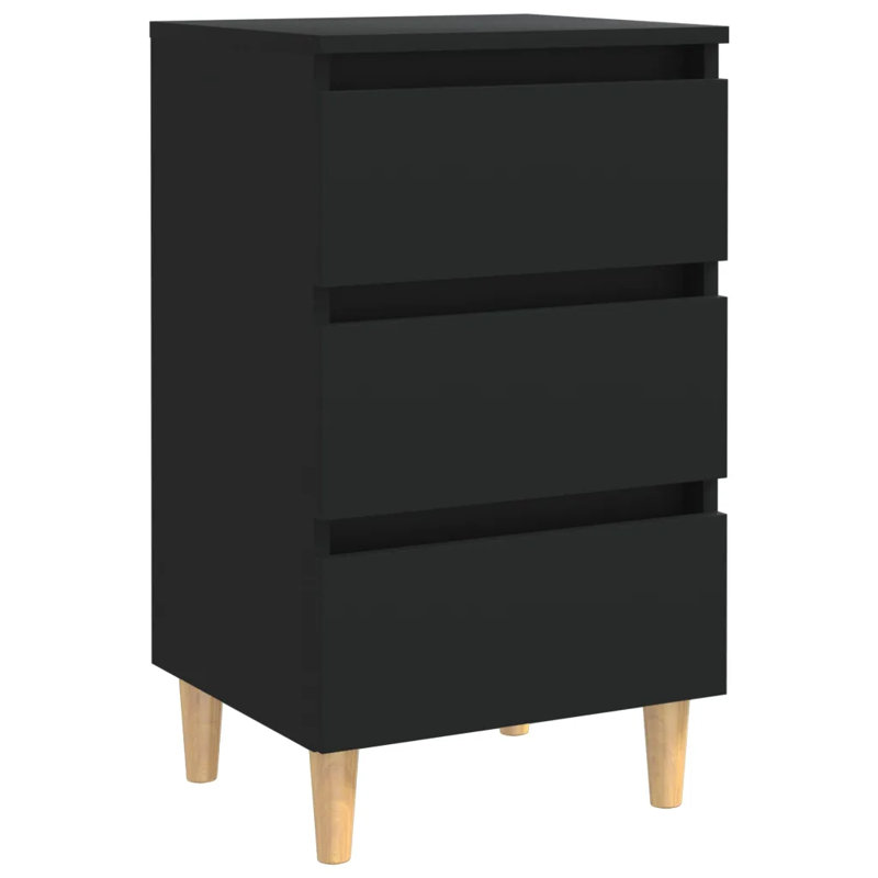 Solihull Bed Cabinet with Solid Wood Legs, Black, 1
