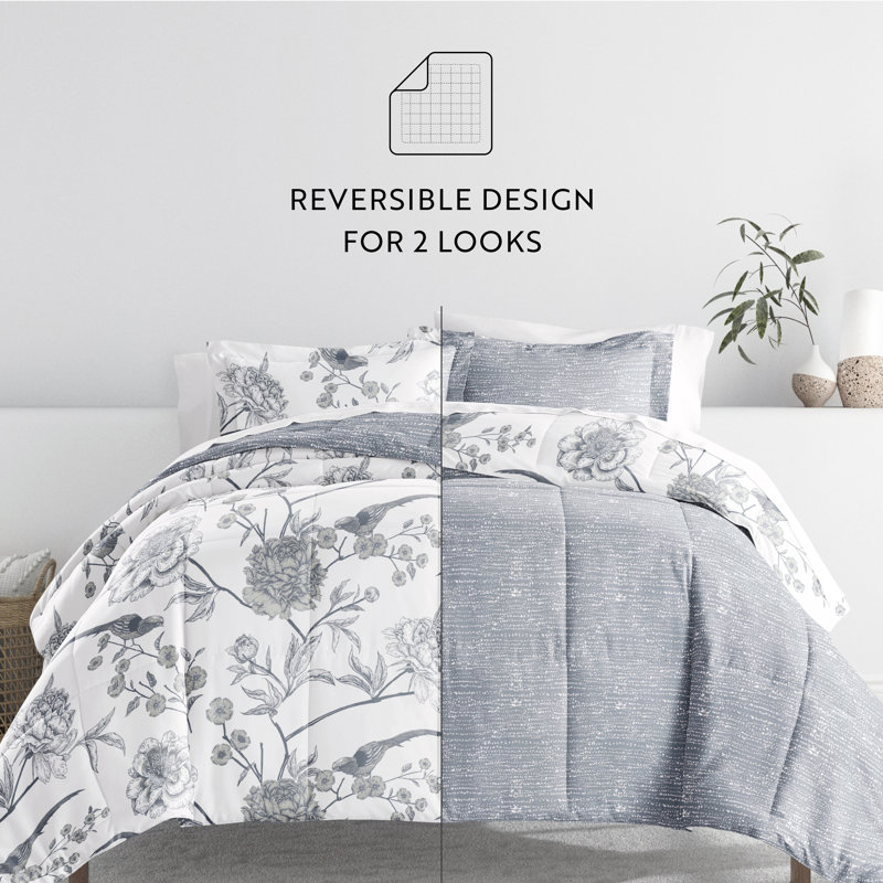 Full Blue Floral Microfiber Comforter and Sheet Set