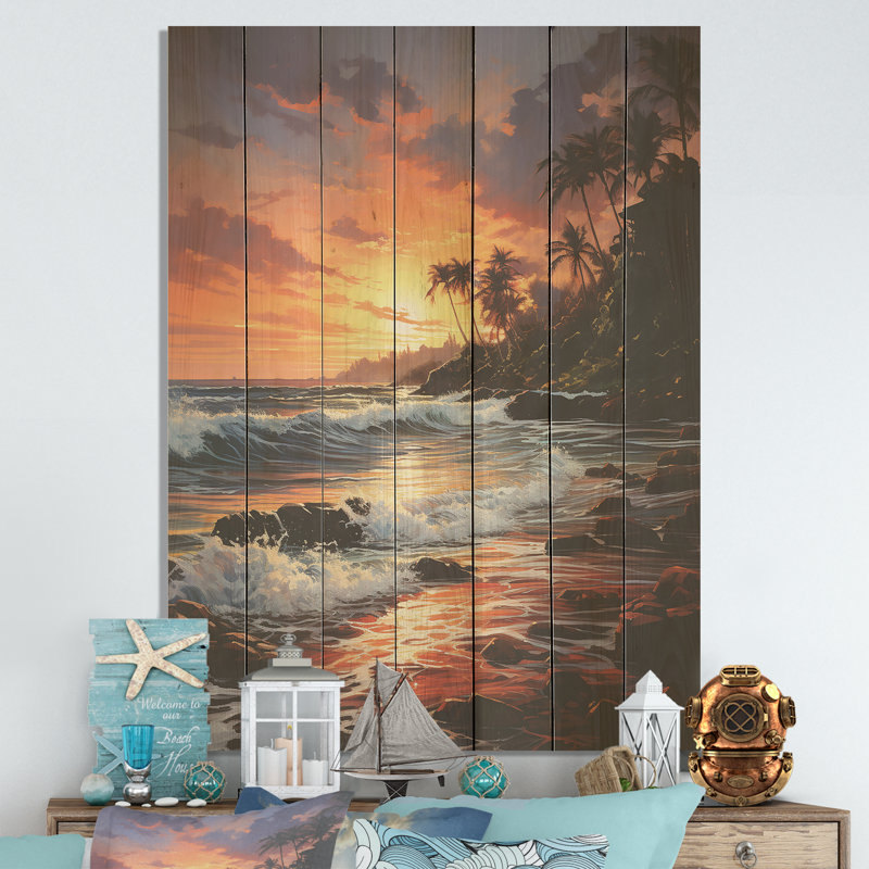 Dreamy Tropical Sunset, plage mexicaine - impression sur bois, H 20 po x l 10 po
