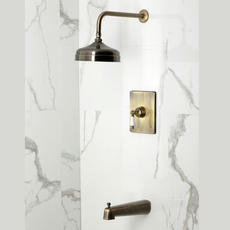 Robinet de baignoire et de douche à pression équilibrée à poignée simple Kingston Brass, Laiton antique