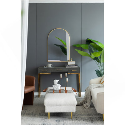 Miroir d'appoint arqué 24 po x 36 po avec cadre en métal doré pour salle de bain, chambre à coucher, mur de vestibule