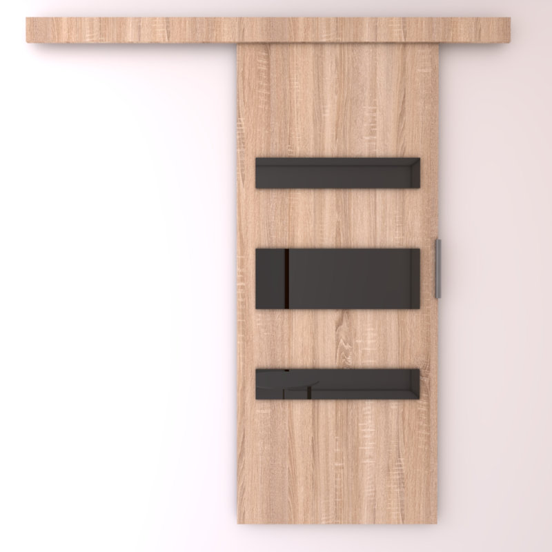 Lize Sliding Door White and Black, Sonoma Oak, 205cm H x 96cm W x 1.6cm D