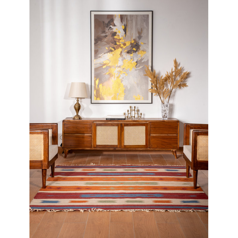 Tapis kilim en laine tissés à la main et à plat Tiaura, Rectangulaire 3 pi x 5 pi