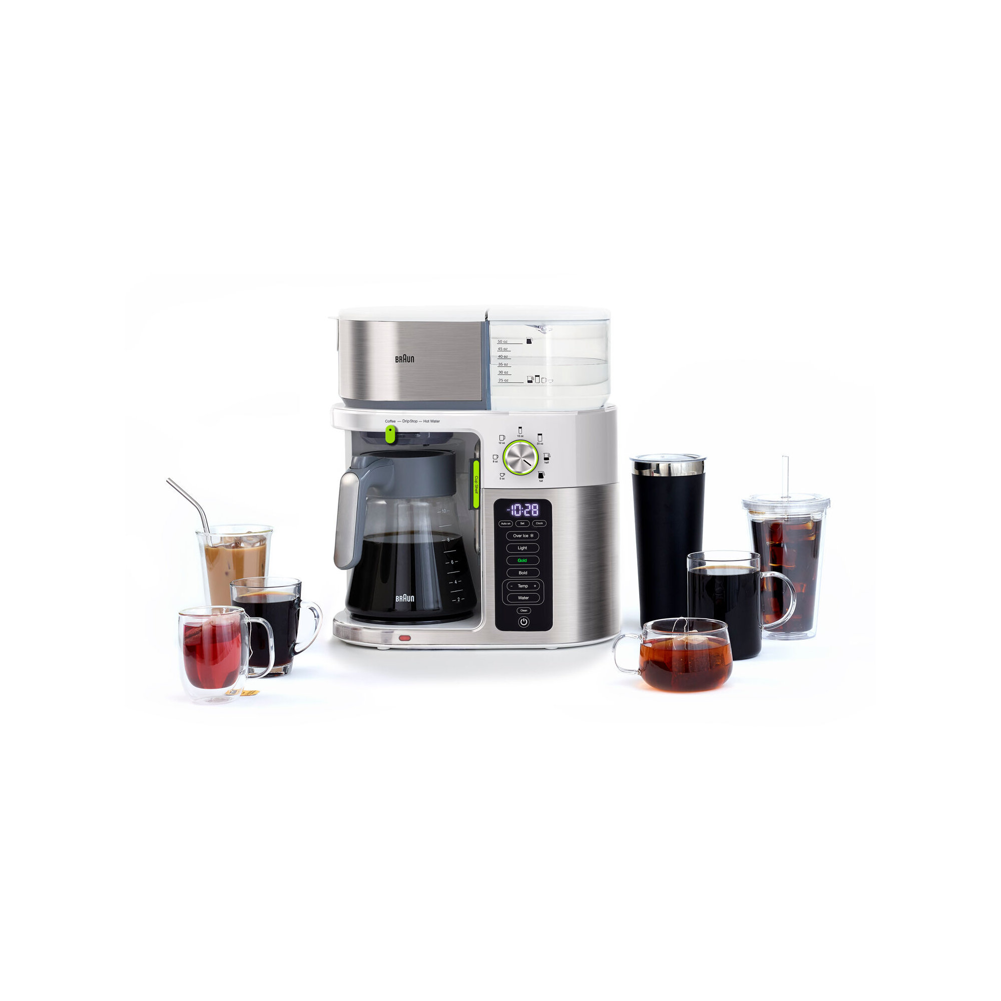 Braun MultiServe 10-Cup Certified Coffee Maker with Internal Water Spout and Glass Carafe, White