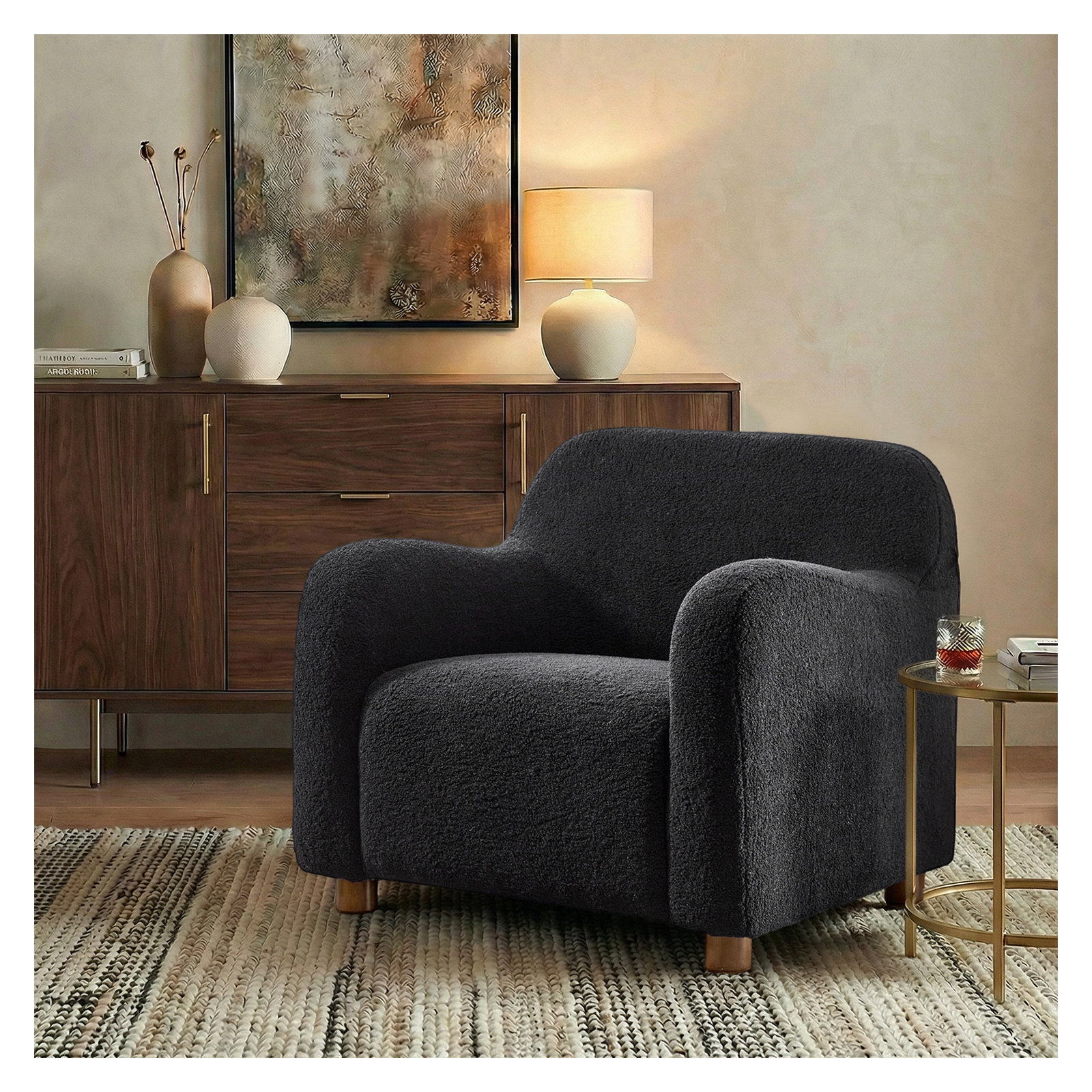 Berken Boucle Armchair, Onyx