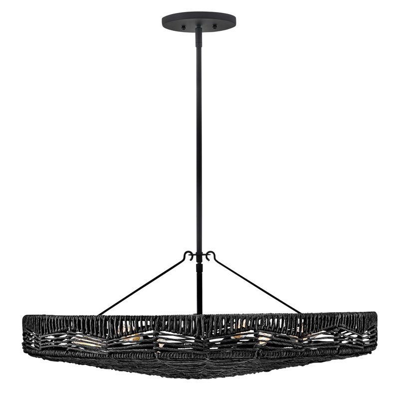 Ophelia Modern Black Rattan 6-Light LED Drum Pendant