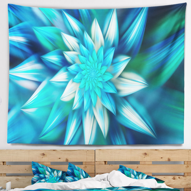 Tapisserie fleur florale à motif floral bleu, H 50 po x l 60 po