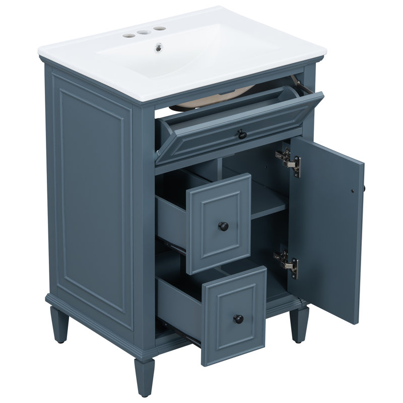 Meuble-lavabo 24 po avec lavabo en céramique, Bleu gris