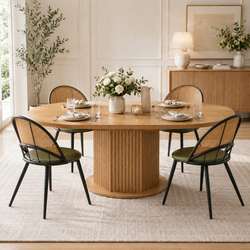 Ensemble de table de salle à manger 4 personnes avec table de salle à manger ronde et 4 chaises rembourrées, Green