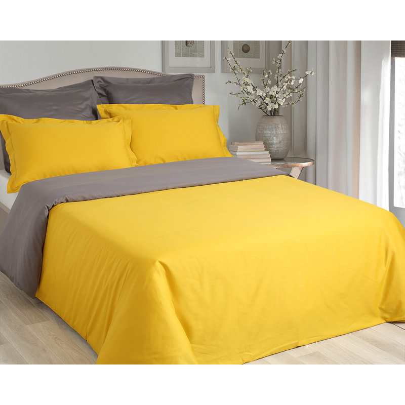 Hazelann Satin Solid Colour Duvet Cover with Pillowcases Included, Yellow, 220 x 240cm Duvet Cover