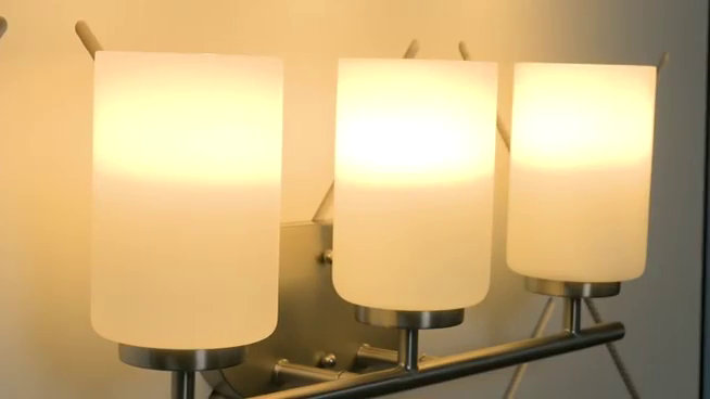 Brushed Nickel 3-Light Vanity Light with White Glass Shades