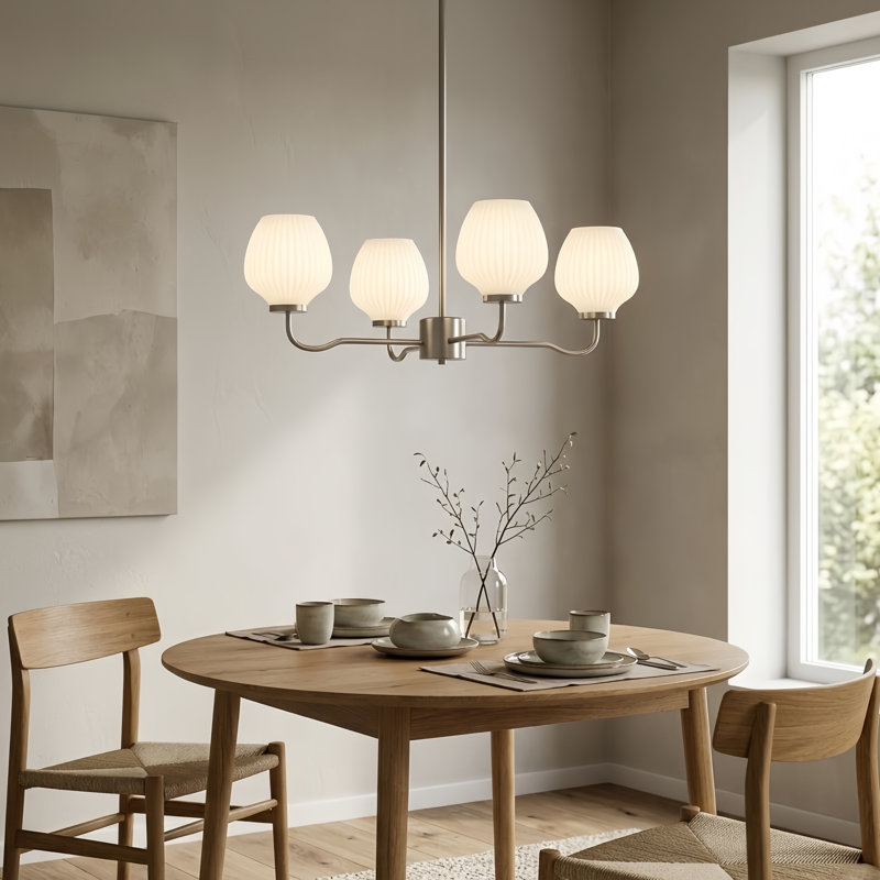 4-Light 30"W Modern Chandelier with Frosted Vase Glass Shade for Dining Room or Kitchen Island, Mirror Nickel