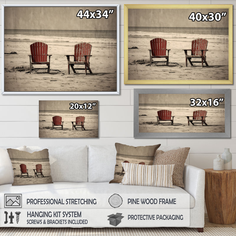 Ocean View Chairs II, reproduction d'art sur toile, 24" H x 32" W, Toile tendue