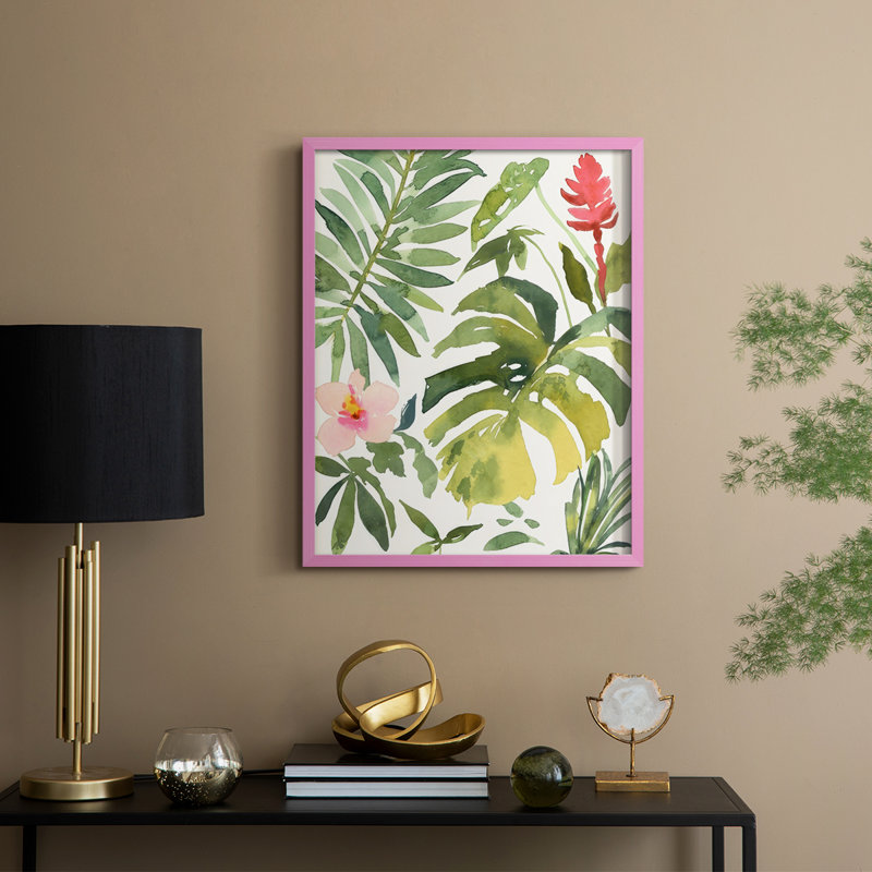 Tropical Farrago II, reproduction encadrée - bois massif, H 15 po x l 12 po, Rose