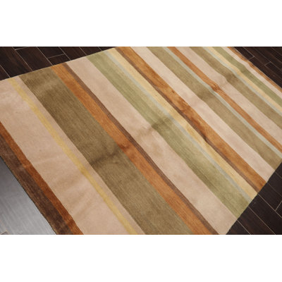 Tapis unique en laine noué à la main de 5 pi 1 po x 8 pi 2 po vert / taupe / brun Juwariah