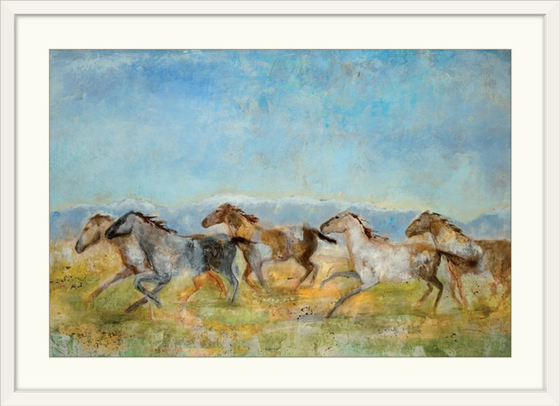 «Aidyn Excitation» par Jill Martin, reproduction d'art, H 32 po x l 44 po x P 1 po, Cadre blanc