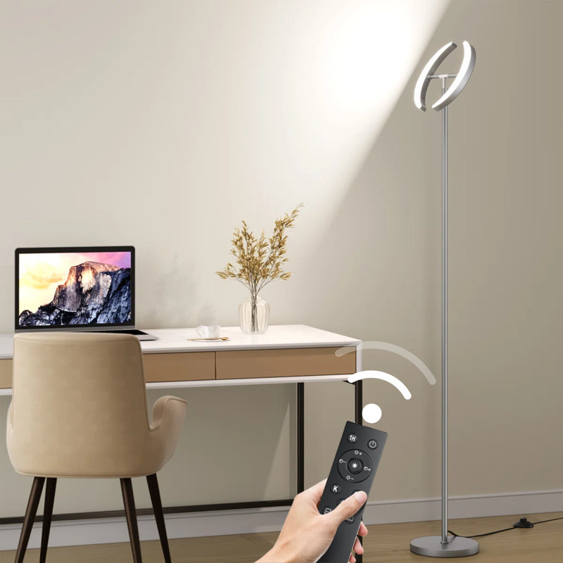 74" Dual Led Floor Lamp With Remote Control, Gray