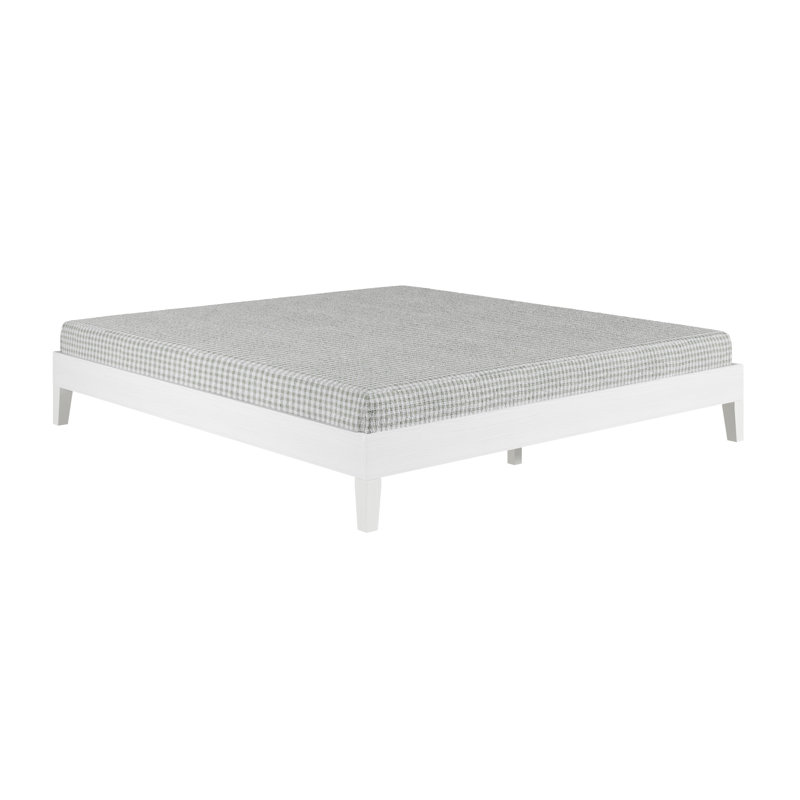 Antolic Solid Wood Platform Bed, White, King