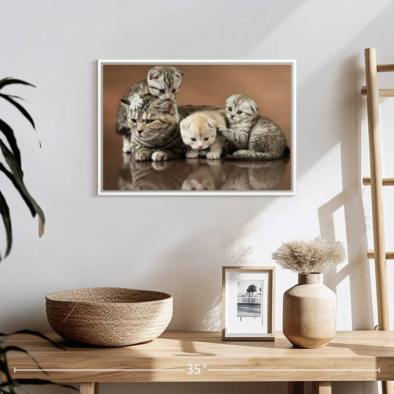 Cat Family, 19" X 13", Floating Frame White