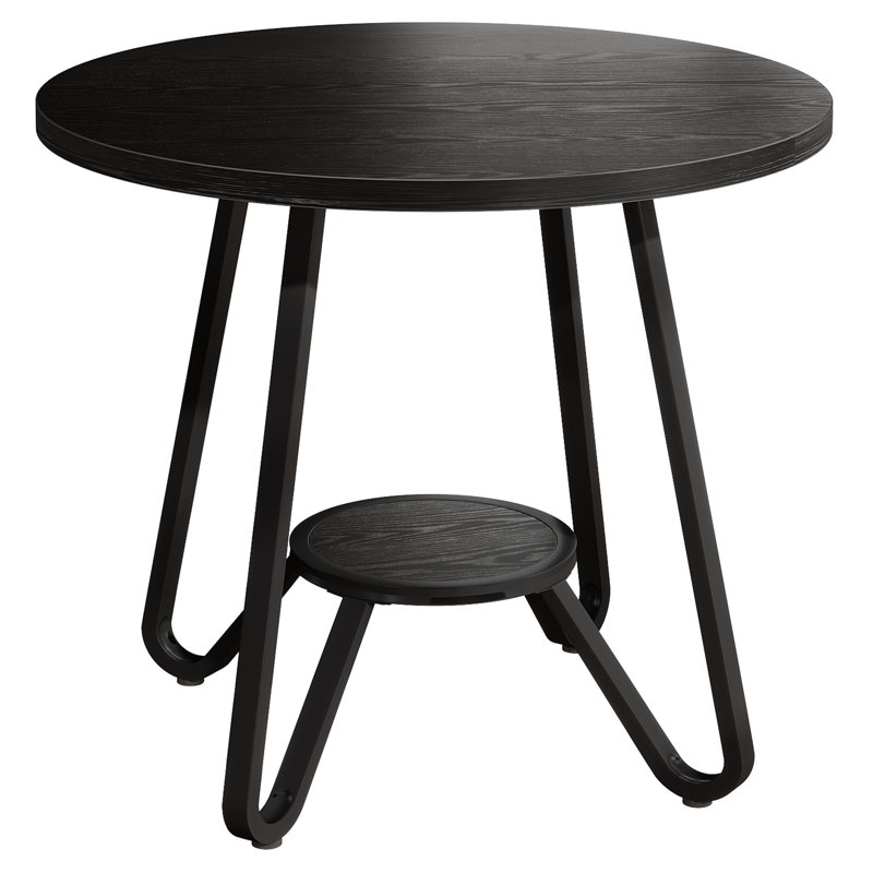 31.5" Round Dining Table With Double Shelves, Black
