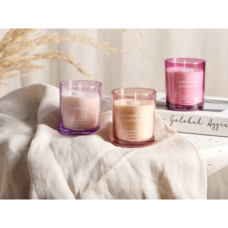 Scented Jar Candle, 7" L x 8" W, Pink/Purple/Red, Floral/Plant